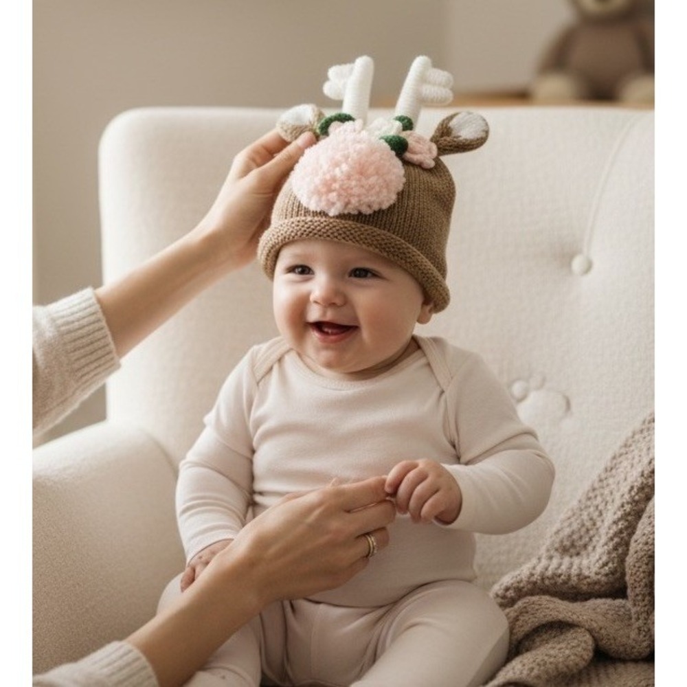 Mud Pie Toddler Baby ~ Deer‎ Fawn Hat Cap Beanie Fall ~ 6M to 18M